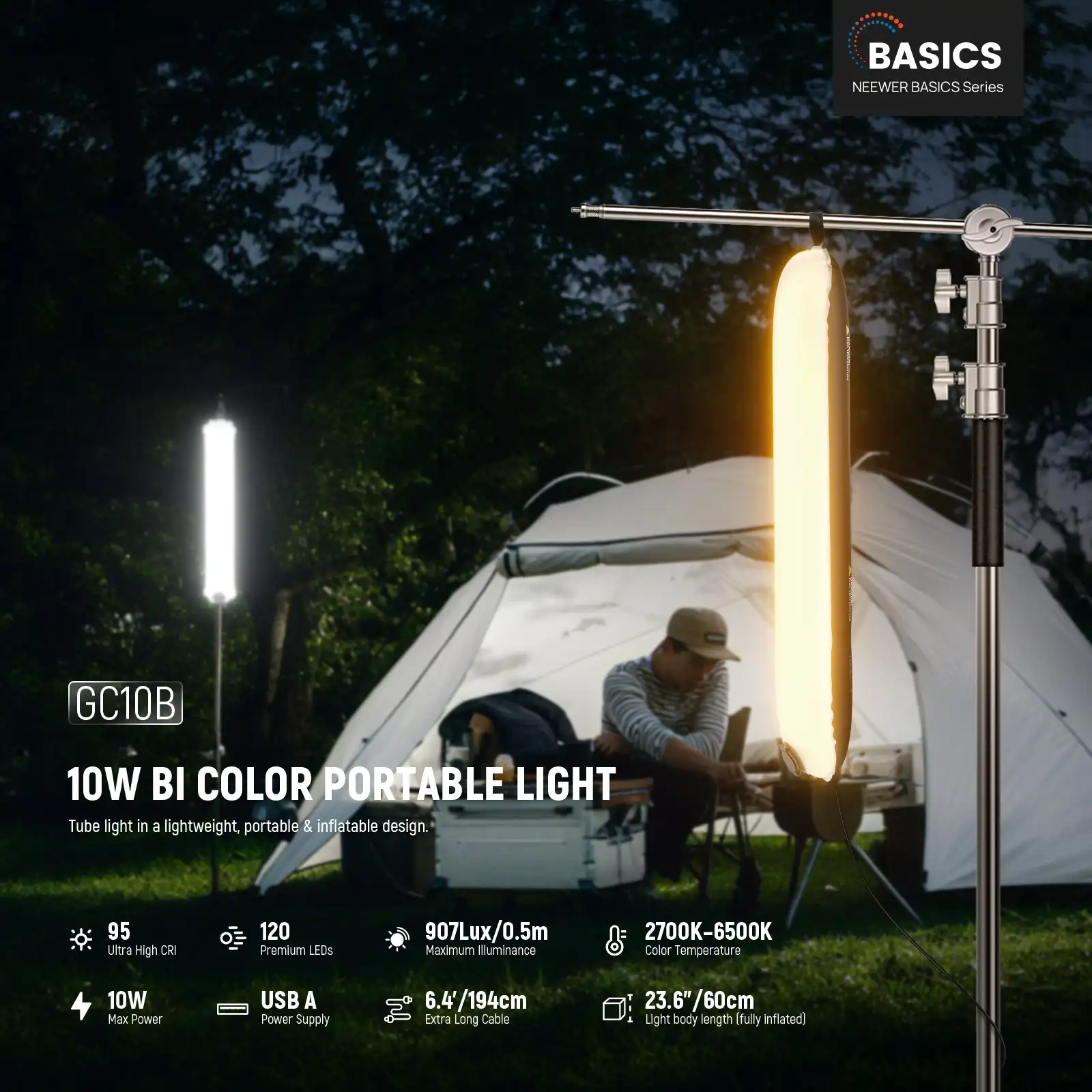 NEEWER BASICS 10W 21W Bi Color 30W RGB Inflatable Handheld LED Fill Light for Outdoor Indoor Photography