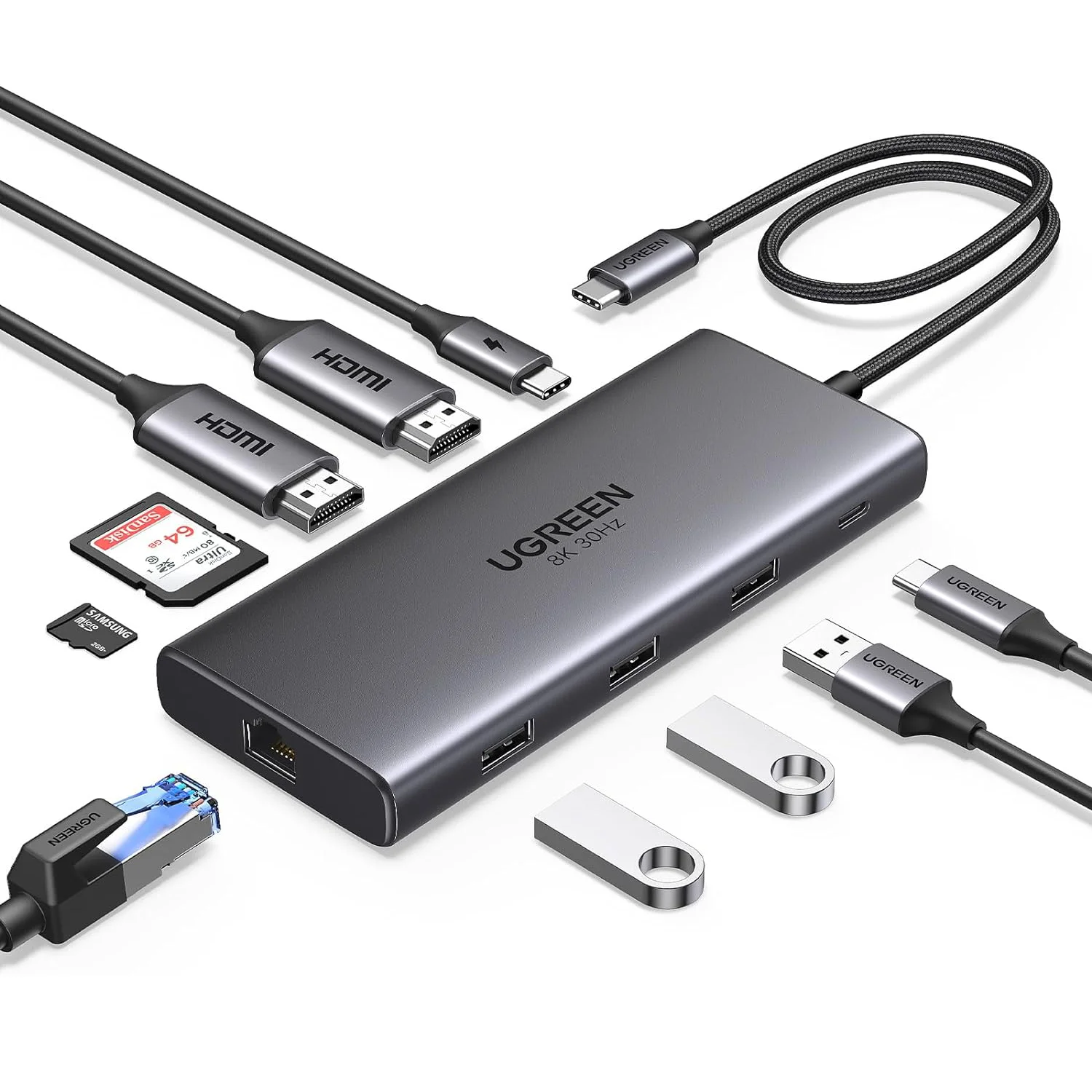 UGREEN Revodok Pro 210 Docking Station 10 in 1 USB C Dock Dual HD-MI 4K@60Hz Single 8K@30Hz 100W PD 5Gbps USB C and USB a Port
