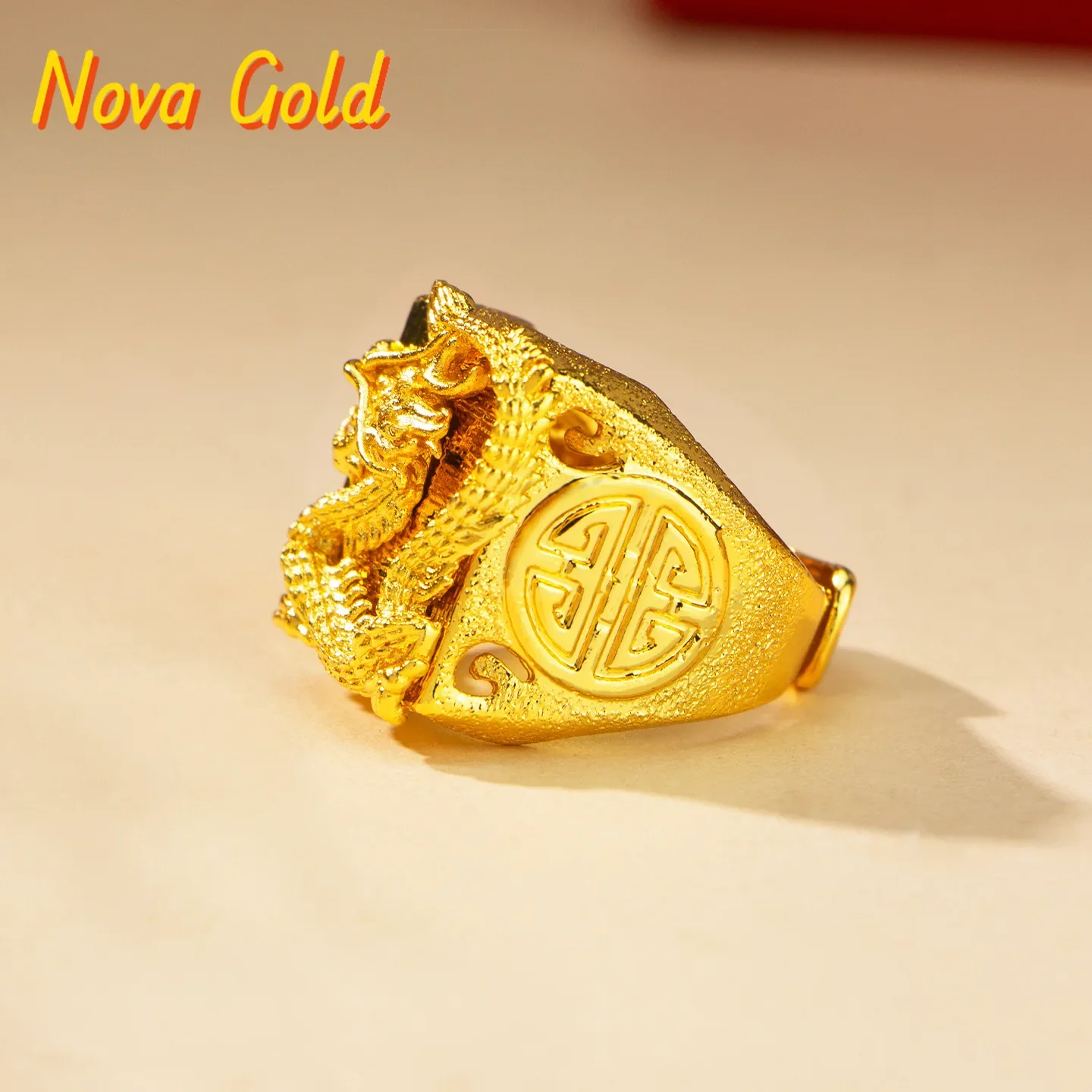 NovaGlod 24K real gold Tenglong ring men's 9999 medieval style domineering dragon ring jewelry