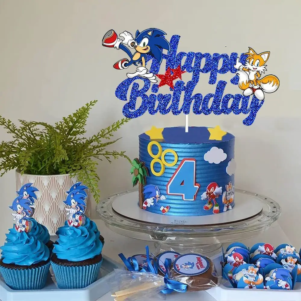 

new Sonics boy Birthday Theme Party Decorations Cartoon Anime Cake Insert Birthday Cake Decorations Party Supplies Birthday Gift