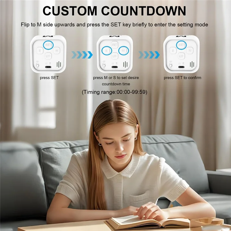 ABLJ Cubo rotante Timer visivo Produttività da scrivania ricaricabile Flip Timer 5, 25, 10, 50 minuti preimpostati + Conto alla rovescia personalizzato