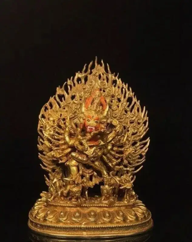 Nepal Tibet Bronze Gilt Paintings Buddhism Dharmapalas Yamantaka Buddha Statue