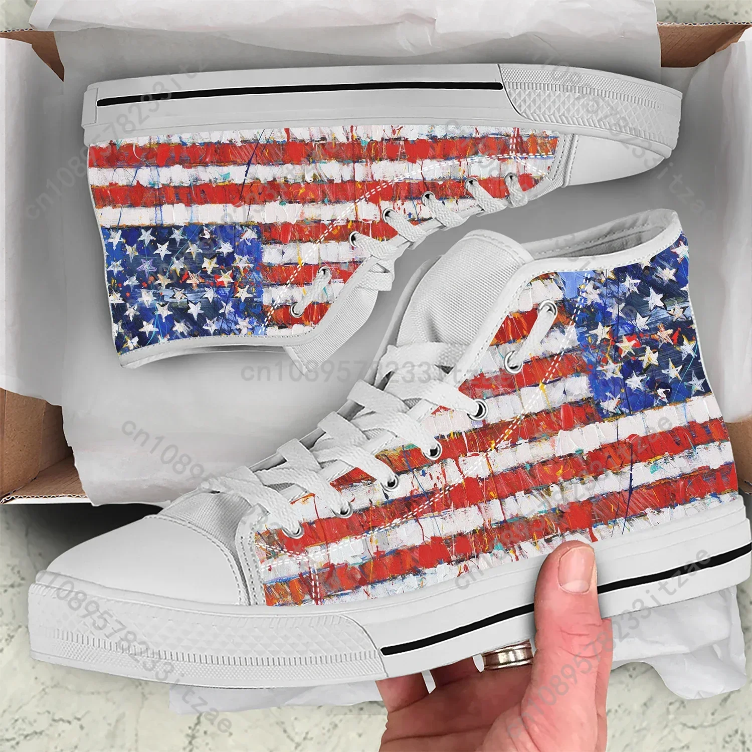Hot Summer USA US American Patriotic Casual Cloth Shoes High Top America Flag Lightweight 3D Print Men Women Sneakers Breathable