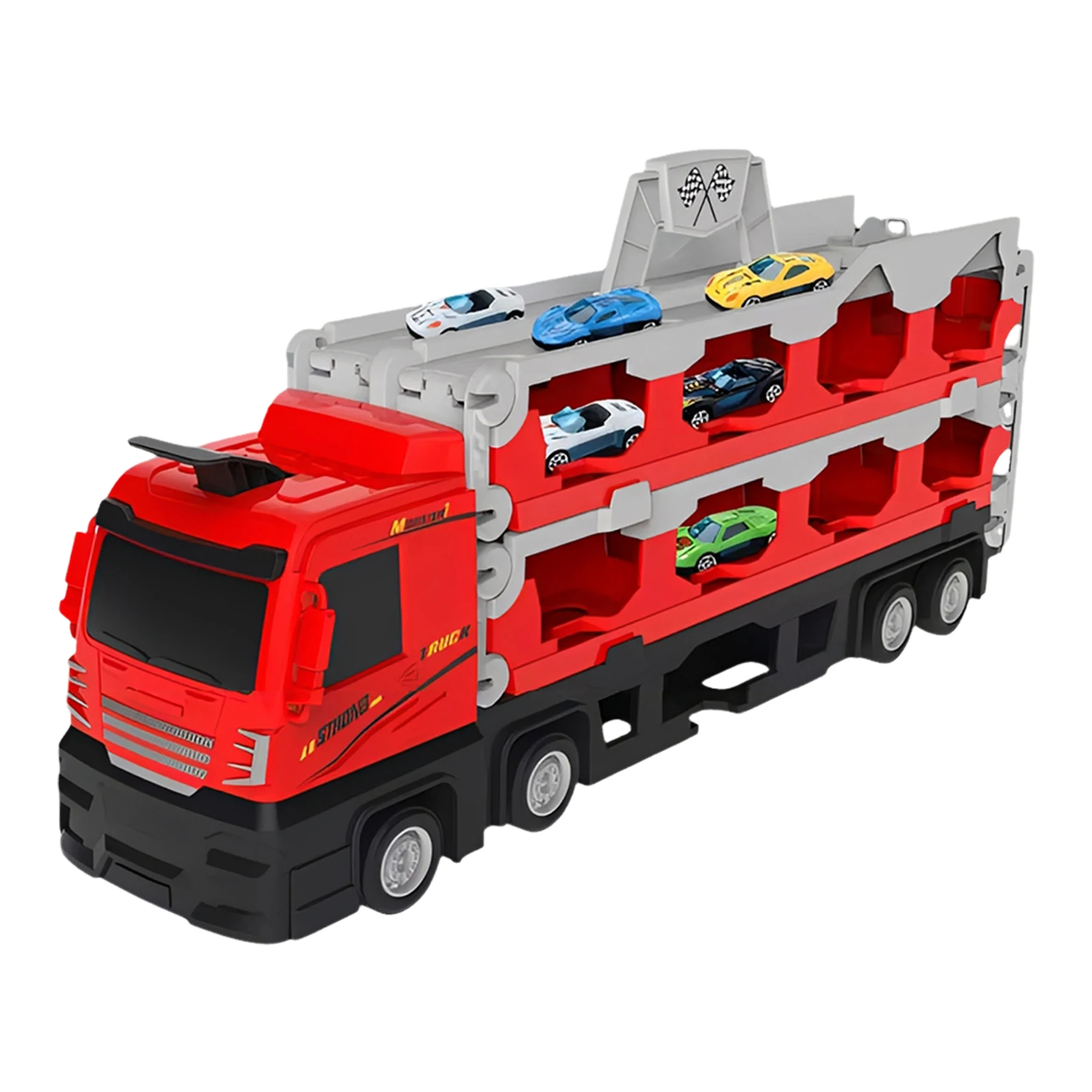 

Carrier Truck Toys with 24 Race Cars Carrier Vehicles Track Toys Folding Ejection Race Track for 3-8+ Years Old Boys & Girls