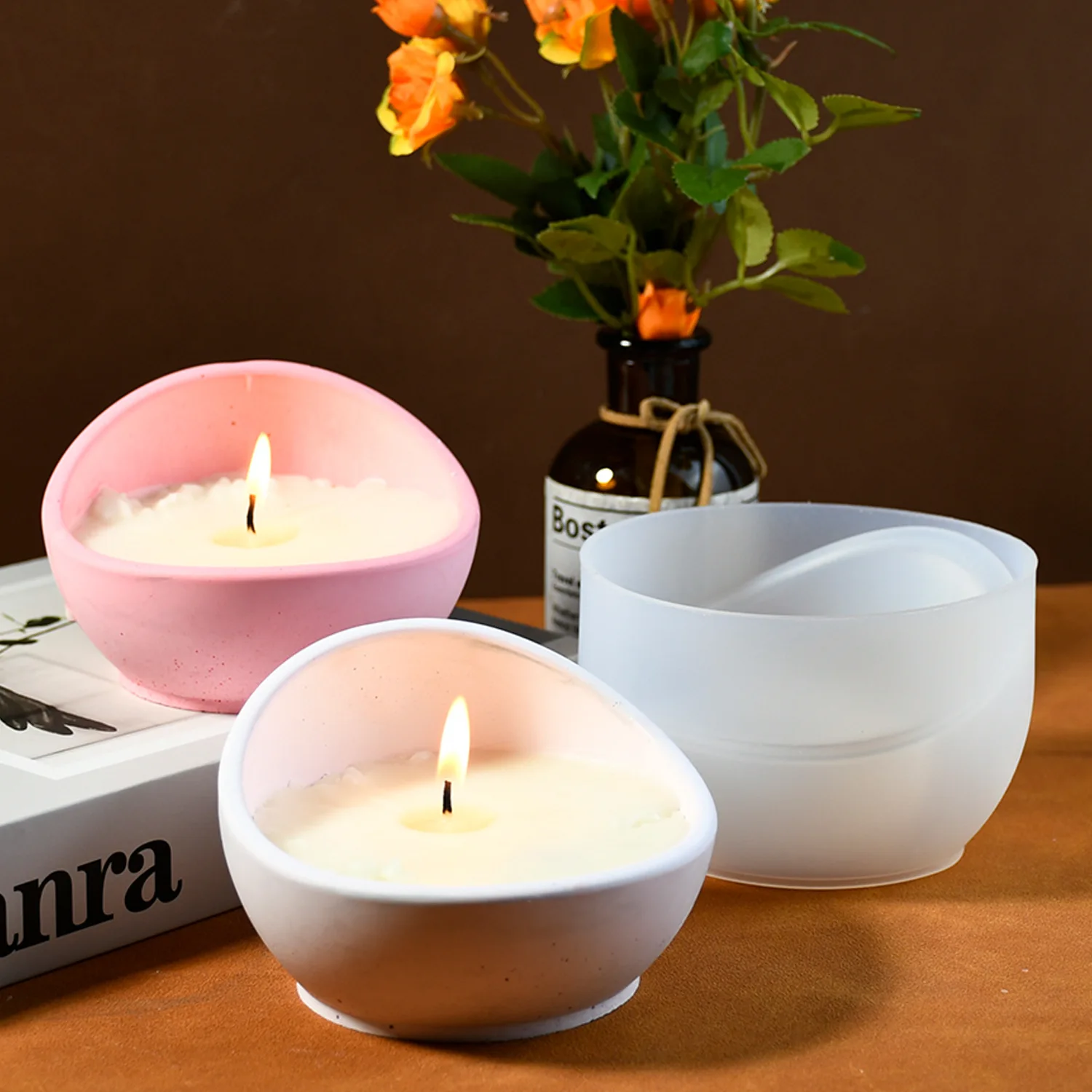 DIY Resin Mold Half-Circle Cradle Bowl Candle Holder Decorative Silicone Molds Instagram-Style Plaster Succulent Planters Mould