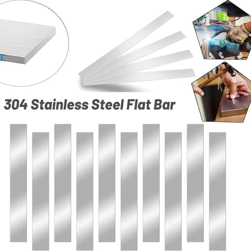 Thickness 1mm 2mm 3mm 4mm 304 Stainless Steel Flat Bar Plate Rod Length 250mm Mechanical Nut Hardware CNC Handmade DIY Parts