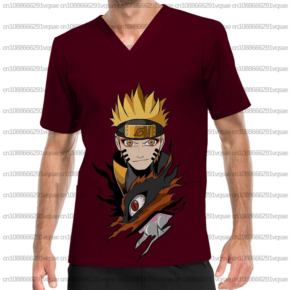 

2025 Naruto Print Clinical Surgical Gown Top, Summer, Doctor's Nursing Gown, Surgical T-shirt, Nurse Accessories, Workwear