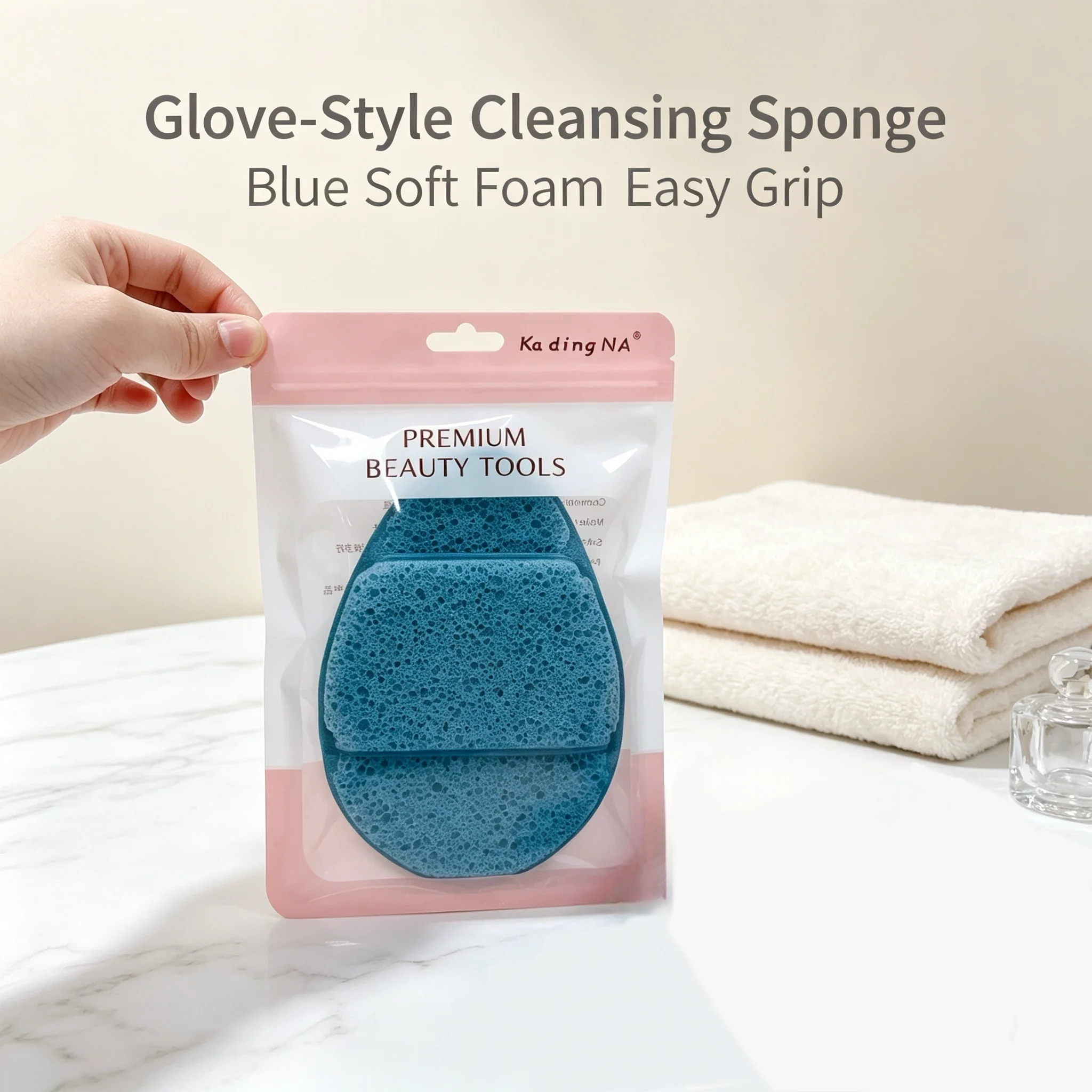 Reusable glove-style facial cleansing sponge, one-piece extra-large face puff, soft foam finger-pocket design facial sponge for