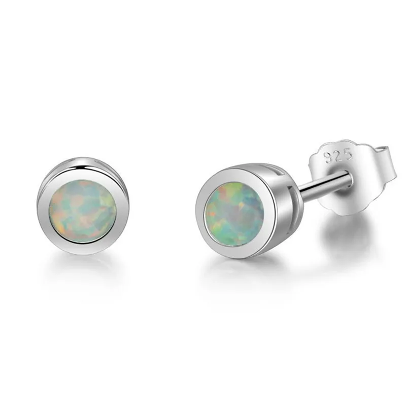 

925 Sterling Silver Solitaire 3mm Opal Minimal Stud Earrings Factory Outlet
