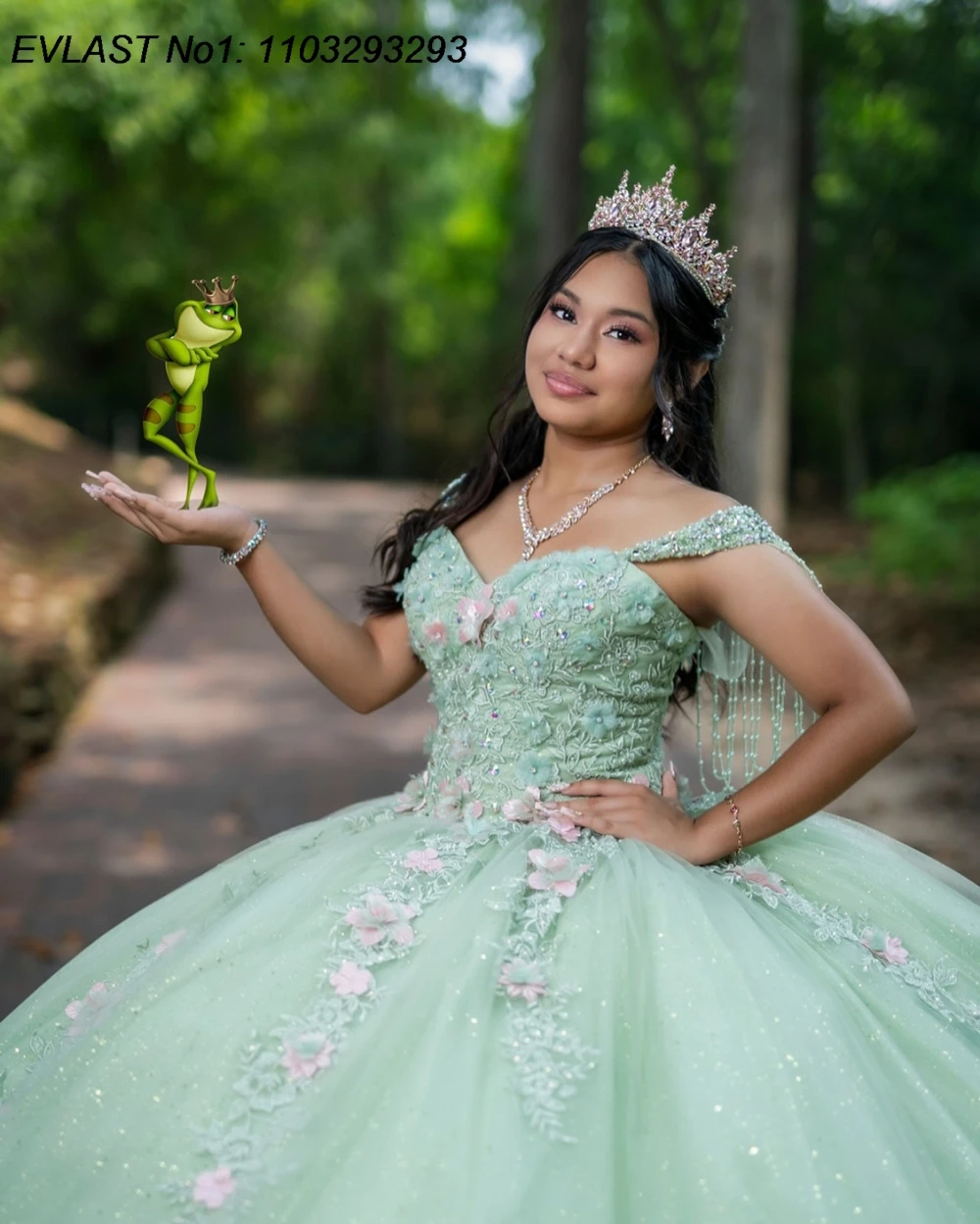 EVLAST Customized Shiny Mint Green Quinceanera Dress Ball Gown 3D Floral Applique Beading Sweet 16 Vestido De 15 Anos E1Q126