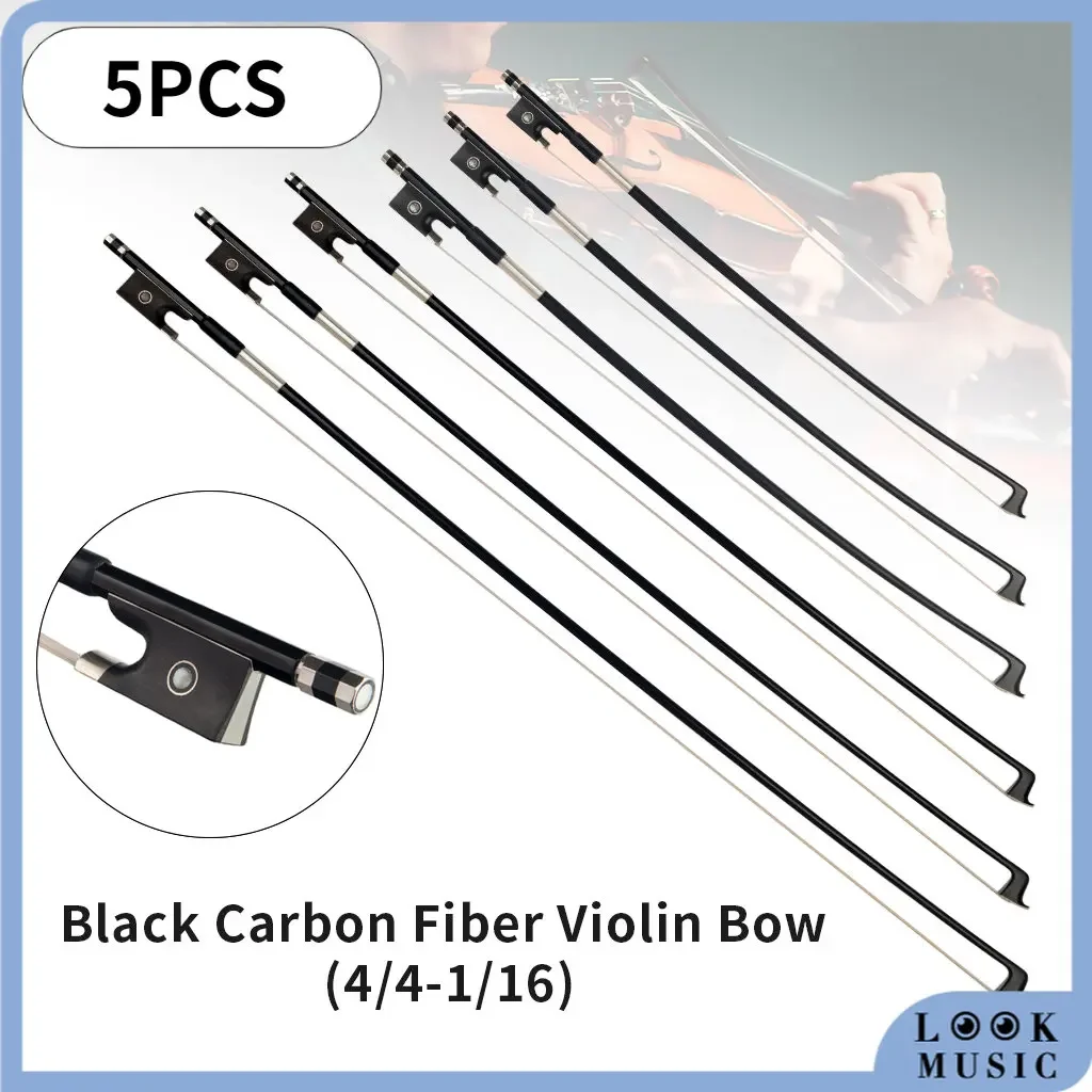 LOOK Black Carbon Fiber Violin Bows 4/4-1/16 AAA Grade Mongolia Horse Hair Ebony Frog Parisian Eye Inlay Straight Bow  5pcs