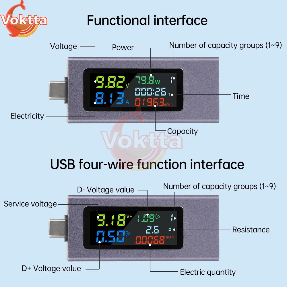 DC 4.5-50V 0-8A Type-C USB Tester Digital Voltmeter Amperimetro Voltage Current Meter Power Bank Charger Capacity Test Indicator