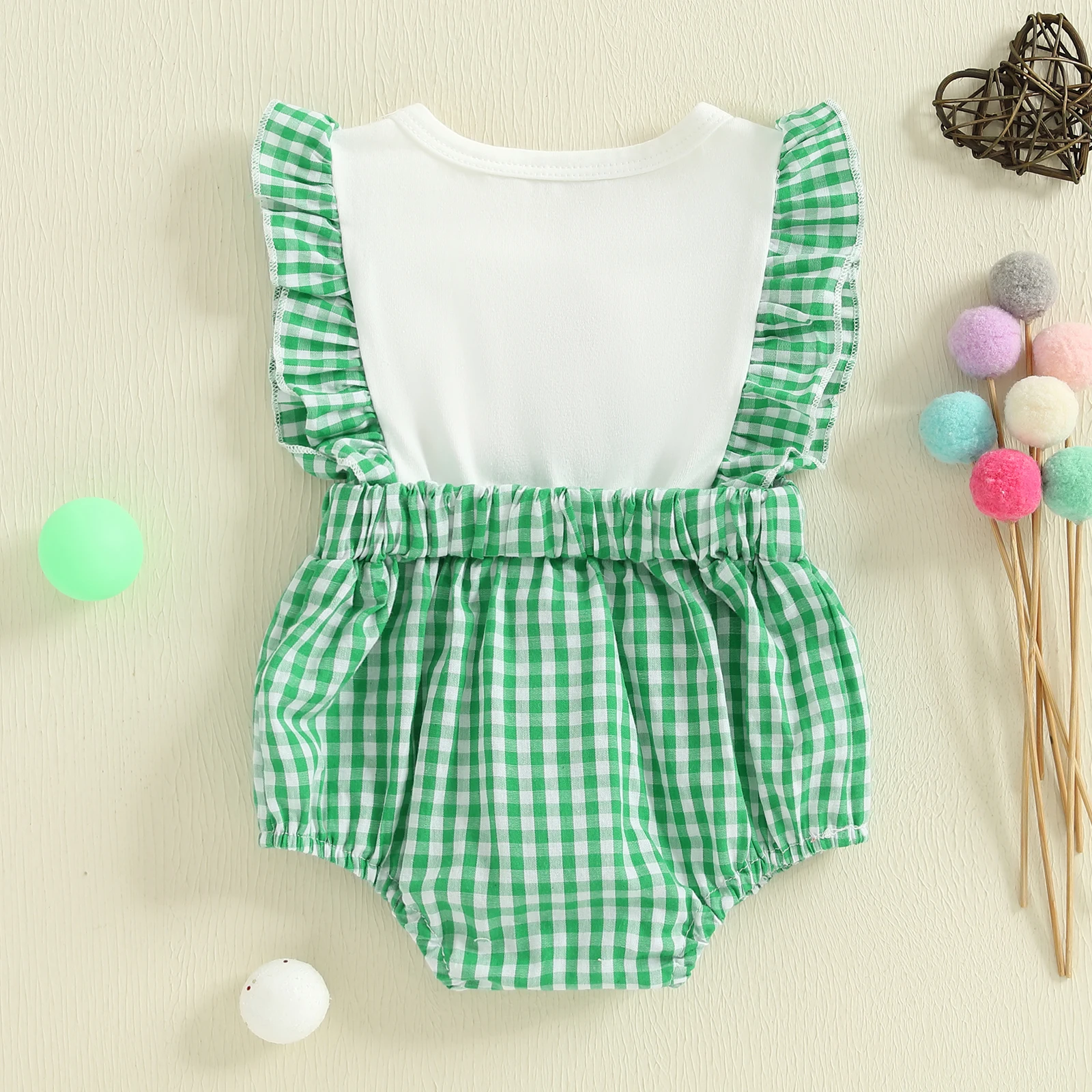 

Tregren 0-18M Infant Newborn Baby Girl Plaid Romper Flying Sleeve Round Neck Baseball Embroidery Sweet Bodysuit Jumpsuit Clothes