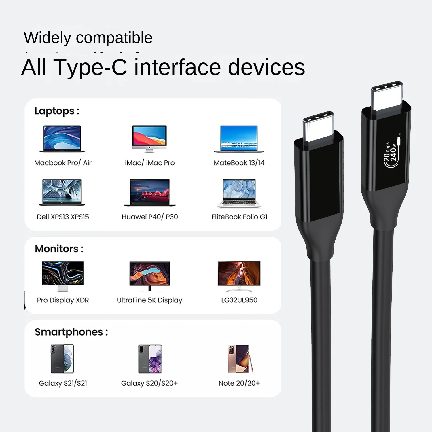 USB4 20Gbps full function data cable, laptop PD240WType-C data transmission connection cable egpu