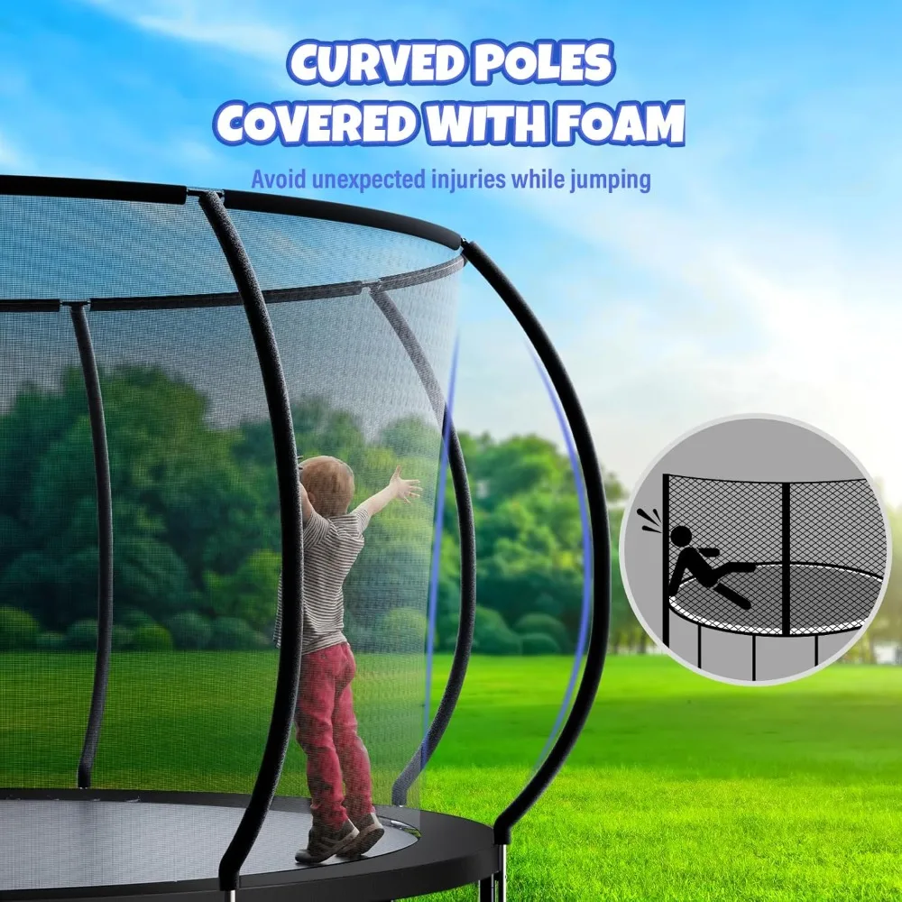 Trampoline 8FT 10FT 12FT 14FT 16FT, Outdoor Trampolines for Kids and Adults, Recreational Trampoline with Enclosure Net