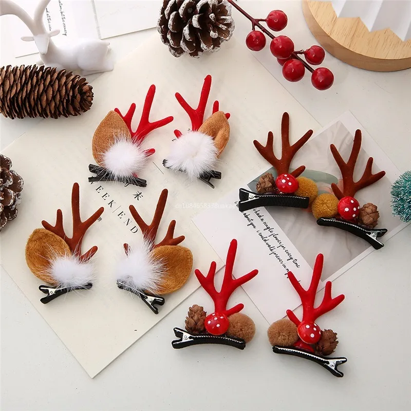 Christmas Hair Clips Girls Elk Ear Hairpins Santa Snowman Barrette for Kids Hair Accessorie Headwear Xmas New Year Party 럭셔리 머리띠