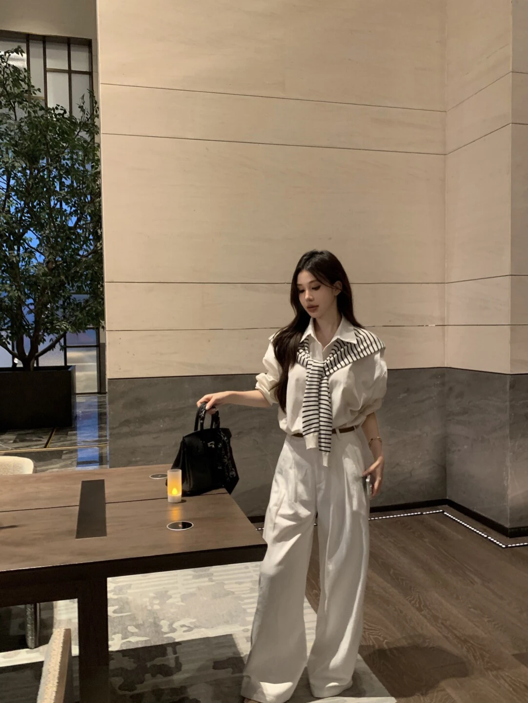 

w Casual Loose Linen irt White Striped Knitted oulder Wrap Button Sle Commute Faion Summer Women's Premium irt