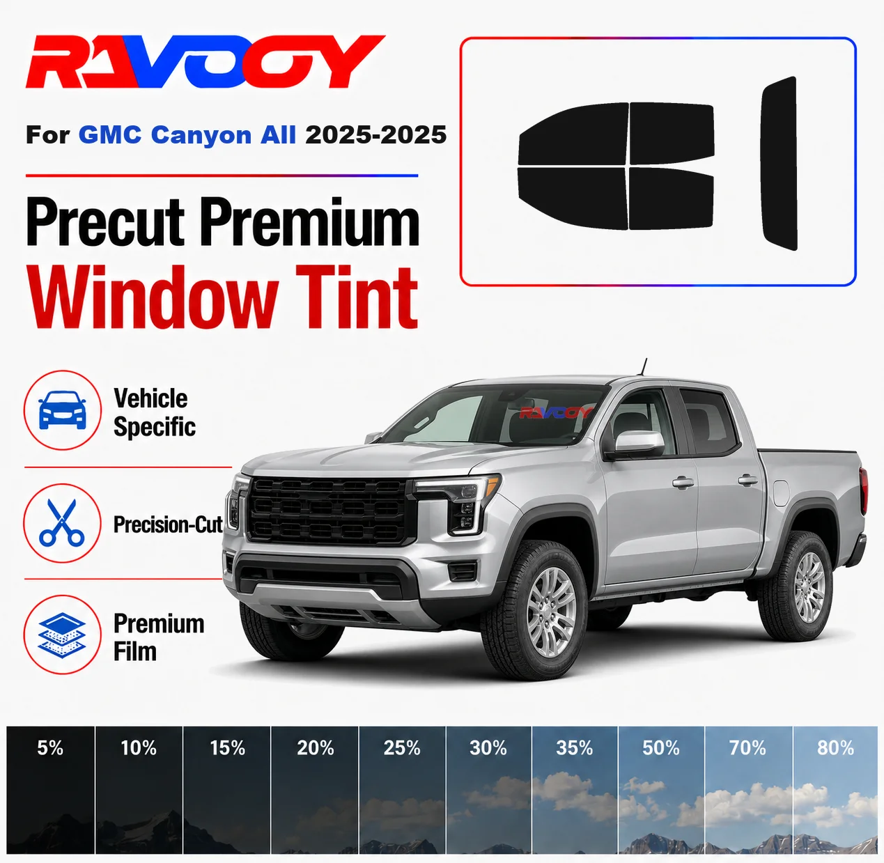 Premium Precut Window Tint Kit Front Rear Windows Rear Windshield For GMC Canyon All 2025-2025 Complete Set Nano Ceramic Film