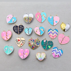 3pairs/6Pcs  Love Puzzle Heart Attract Best Friends Necklace Friendship Cut Heart Charm Necklace Gift Jewelry Pendant Accessori