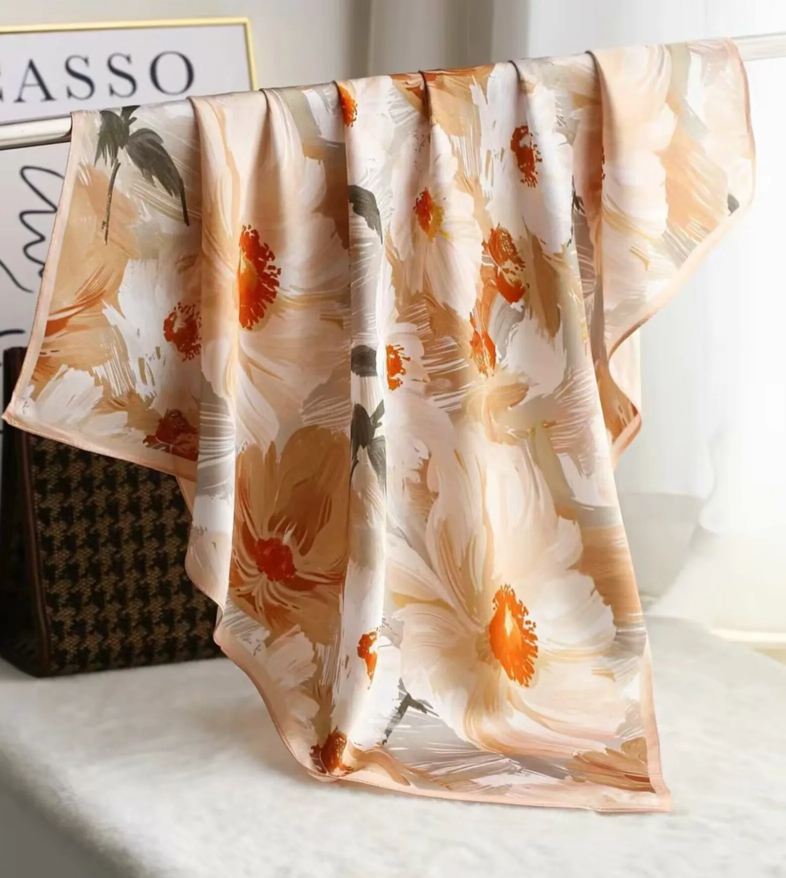 70CM Luxurious Satin Silk Square Scarf, Women's Fashionable Design Scarf, Headband, Headband, Bandana Shawl, Frenulum