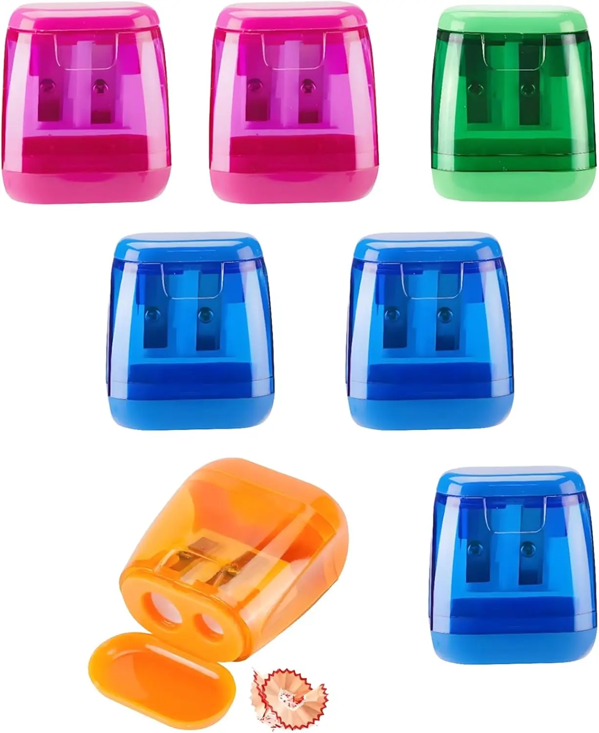 

Набор из 7 ручных точилок для карандашей с двумя отверстиями, 4 цвета, портативные, для карандашей и мелков, легко чистятся