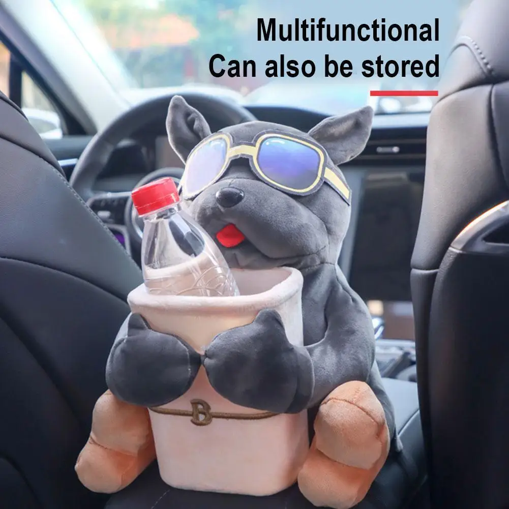 Car Mounted Tissue Box 2-in-1 Cartoon Plush Doll Auto Armrest Box Hanging Paper Drawer Storage Car Trash Can And Tissue Holder