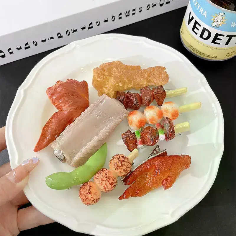 Hair Accessories Pork Ribs Simulation Food Hairpin For Women Chicken Wings Beans Clip Kelp Shrimp Fries Barbecue Hair Clips