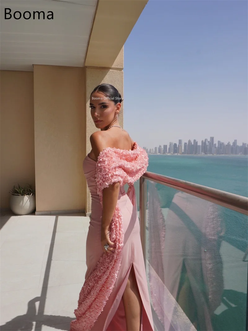 Booma حورية البحر بدون حمالات وردي فساتين لحضور الحفلات الموسيقية فساتين رسمية للنساء شال زهور بدون أكمام فستان سهرة مخصص 2025