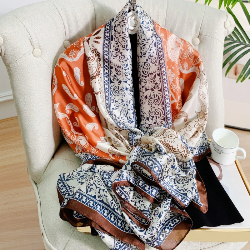 

Luxury Brand Spring Summer Silk Scarf Autumn Winter Women's Beach Silk Shawl Ladies Fashion Scarf Headscarf Pashmina Headscarf