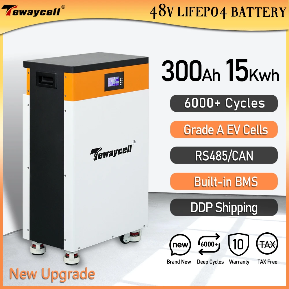 

Tewaycell 48V 51.2V 300Ah 15KWh Lifepo4 Battery Pack Powerwall 310Ah Built-in BMS ESS Home Energy Solar Storage System EU NO TAX