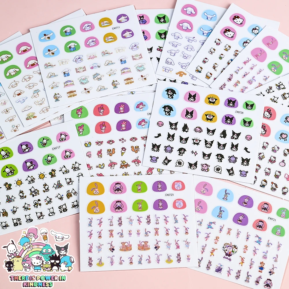 30pcs Sanrio Hello Kitty Nail Sticker Kuromi Cinnamoroll Stellalou My Melody Nail Art Anime Sticker Cute Cartoon Adhesive Decals