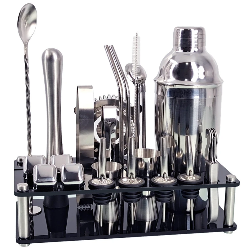 Bartender Kit 23-Piece Cocktail Shaker Set Of Stainless Steel Ice Grain Acrylic Stand For Mixed Drinks Martini Bar Tools