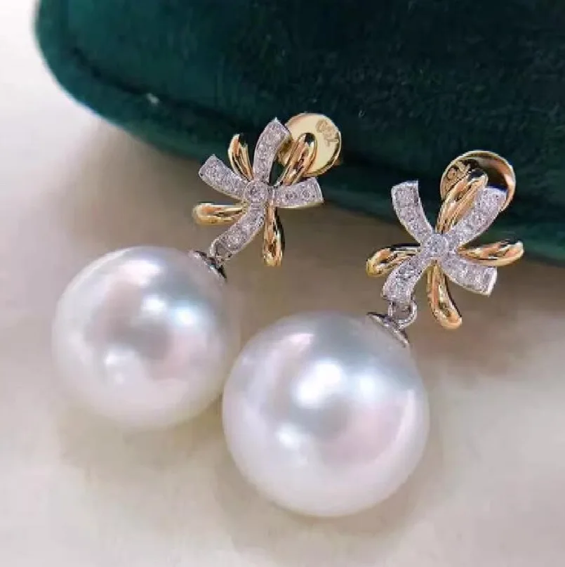 

Gorgeous AAAA 10-11mm Natural South China Sea Round White Pearl Earrings 925s