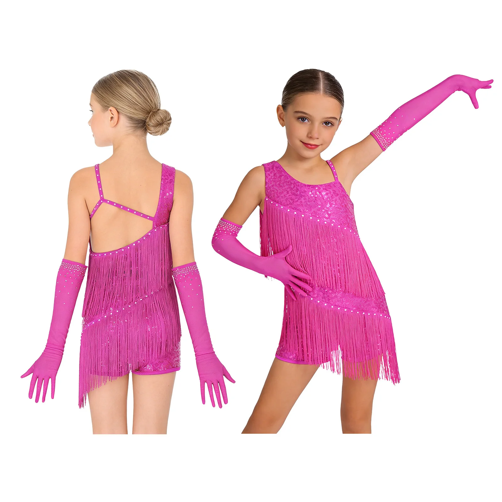 Children Girls Latin Jazz Dance Bodysuit Cha-cha Tango Rumba Samba Ballroom Salsa Ballet Skating Gymnastics Leotard Dress image 4