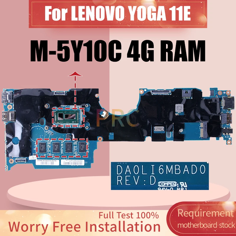 For LENOVO YOGA 11E Laptop Motherboard DA0LI6MBAD0 M-5Y10C 4G RAM 00HT932 Notebook Mainboard