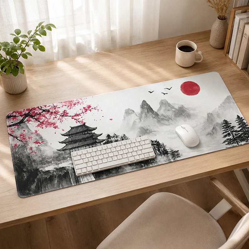 Mouse Pad Red Sun Temple Ink Landscape Gaming XL Computer New Mousepad XXL MousePads Non-Slip Office Natural Rubber Mice Pad
