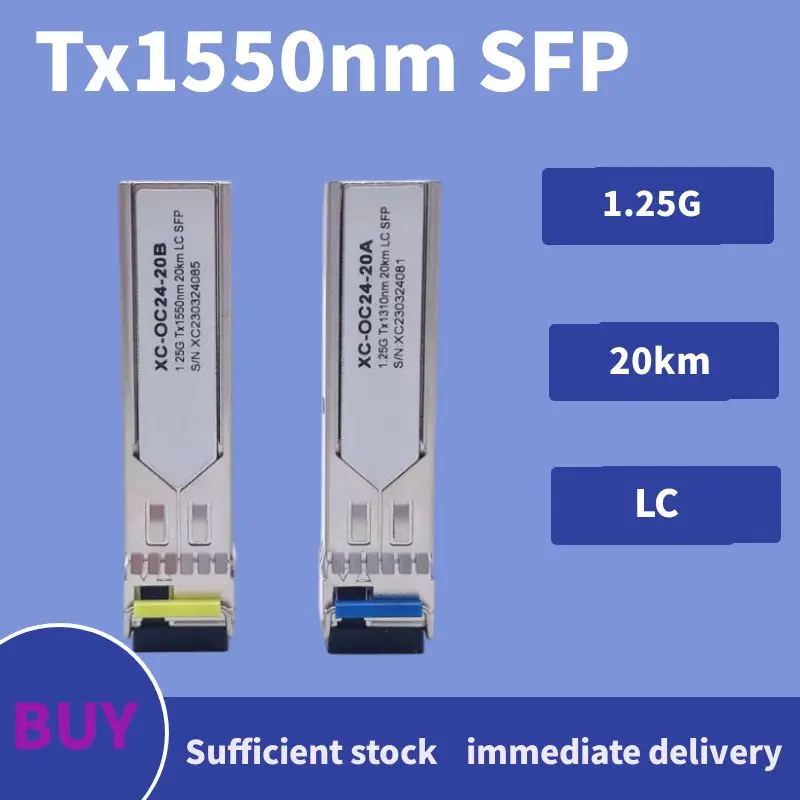 

1.25G 3/10/20KM LC SFP Module Single Mode Simplex Connector Single Fiber 1310/1550nm with Cisco/Mikrotik Gigabit Ethernet Switch