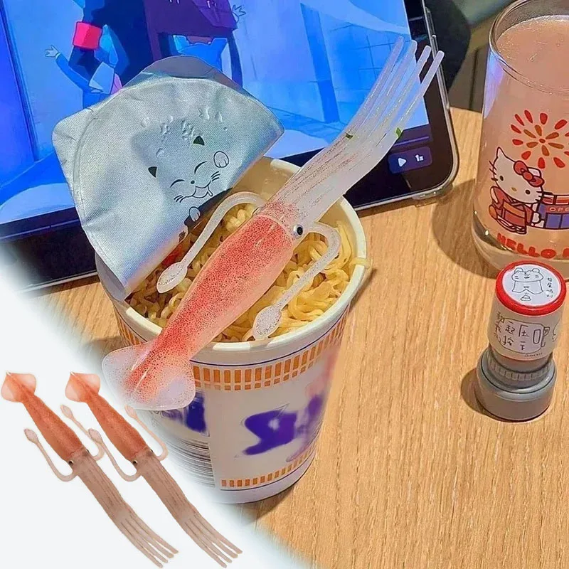 1-50PCS Funny Cute Squid Shaped Reusable Noodle Fork Heat Resistant Plastic Eco Friendly Utensil for Ramen Restaurant