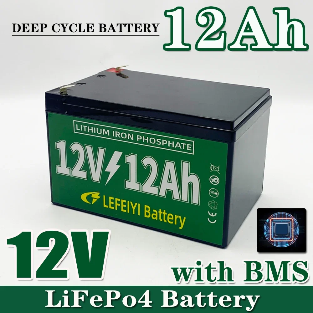 

12V 12Ah LiFePO4 Battery Built-in BMS Lithium Iron Phosphate Battery for Solar Panel Kits, Pushchairs, Motorhomes, Boats