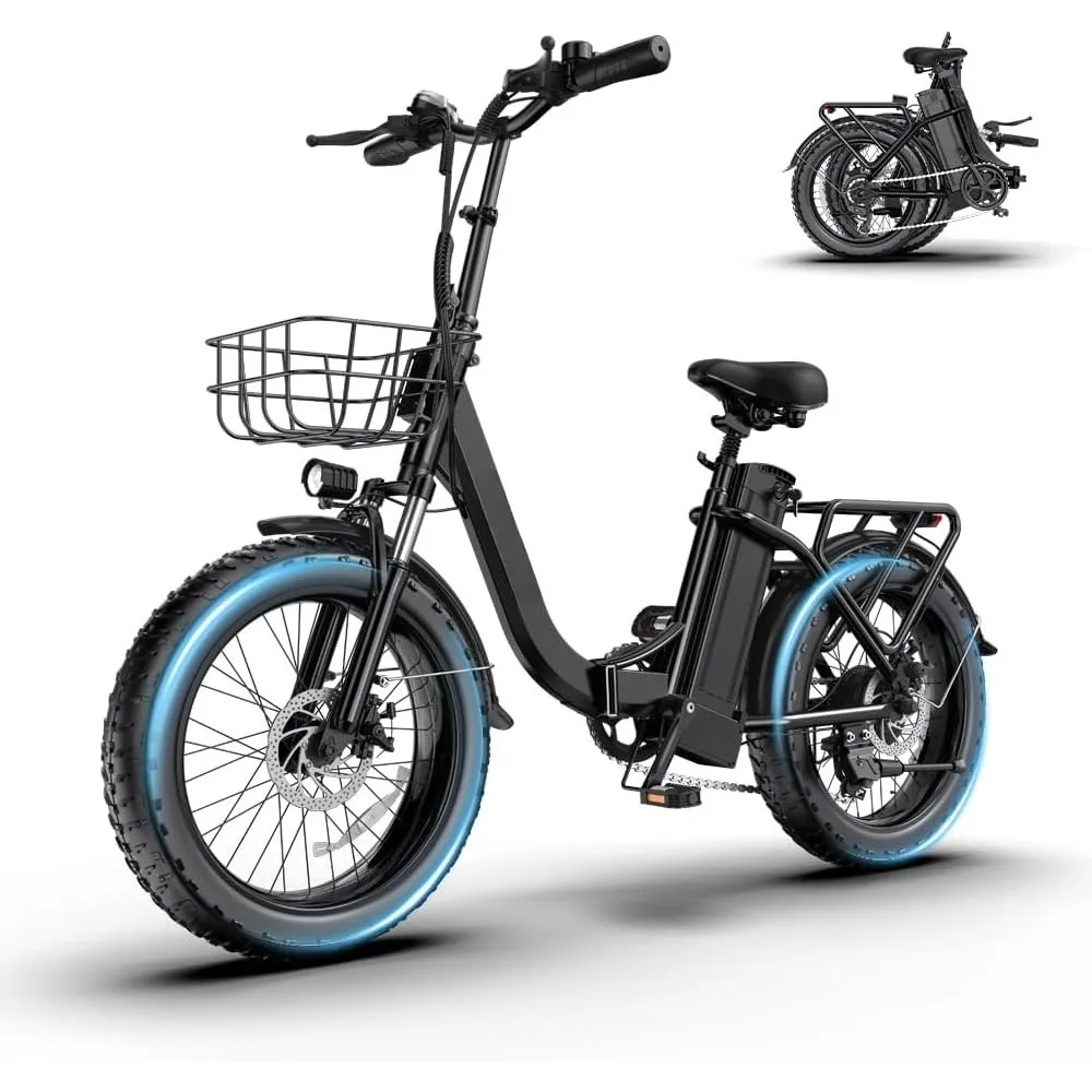 

1300W Powerful Folding Electric Bike 75 Miles PAS Range 52V 13Ah Removable Battery 20 Inch Fat Tire Front Suspension for Urban