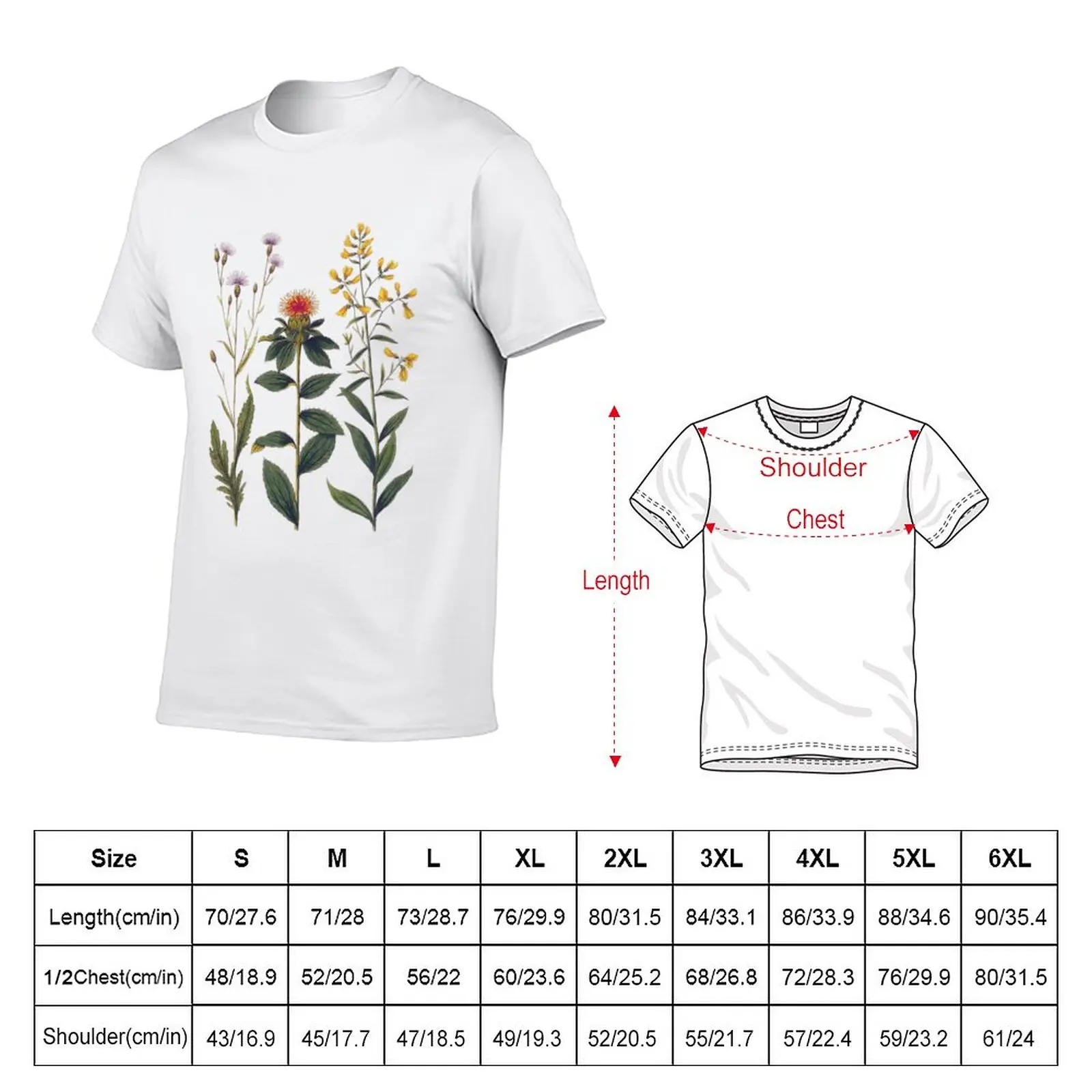 New Elegant Antique Botanical Of Wildflowers T-Shirt heavyweight t shirts graphic t shirt mens graphic t-shirts anime