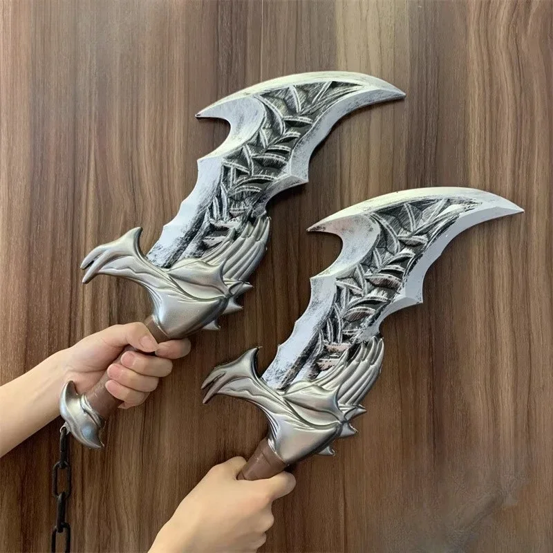 PU Kratos' Silver Blades of Chaos Chain Dual Swords NECA Rubber Cosplay Prop 45cm view 4