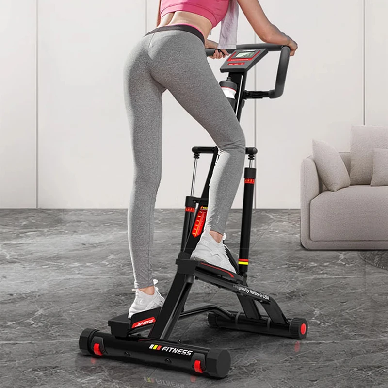 Stepper w/Handlebar, Extended Step Range Machine for Climbing Exercise, Compact, Height-Adjustable, Low-Impact & Optional App