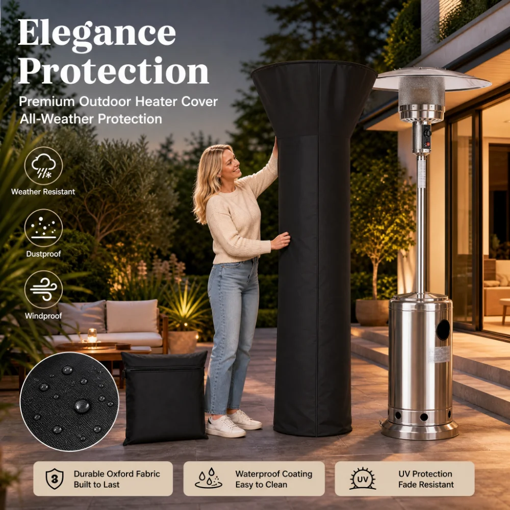 Universal Vertical Patio Heater Cover Waterproof Windproof Dustproof with Adjustable Drawstring for Tall Heaters