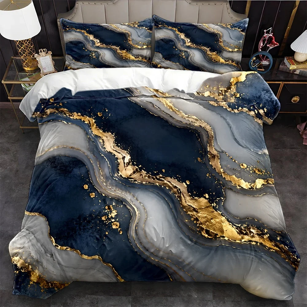3Pc Light Luxury Blue Gold Marble Pattern Duvet Cover Set, Three-Piece Bedding Set (1*Duvet Cover + 2*Pillowcases), Suitable for All Seasons, Machine Washable, Invisible Zipper Double Bed Cover, Suitable for Home, Dormitory, Master Bedroom, Guest Room, Large Bedding Set, Modern Art Style Bedding, Skin-Friendly Comfortable Bedding Set, Three-Piece Bedding Set, Fashionable High-End Bedding Set, Easy-Care Bedroom Bedding, Nordic Style Home Bedding, Soft and Breathable Duvet Cover Set, Three-Piece Bedding Set, Fashionable High-End Bedding Set, Easy-Care Bedroom Bedding, Nordic Style Home Bedding, Soft and Breathable Duvet Cover Set
