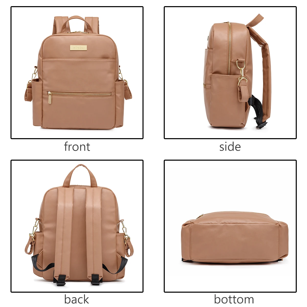 PU Leather Diaper Bag Backpack Large Capacity Maternity Nappy Mommy Bag Multifunctional Travel Baby Care Bag with Stroller Strap