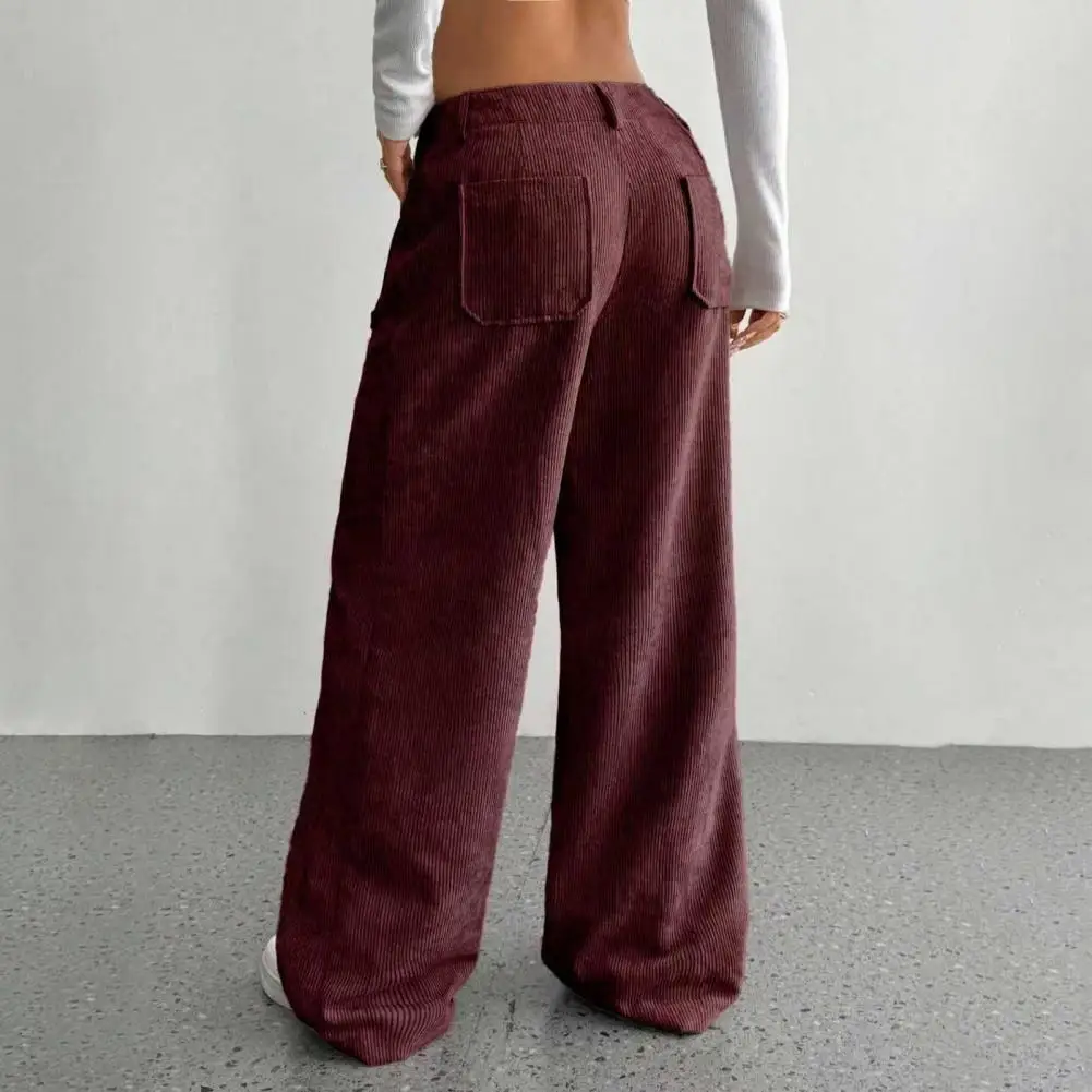 Women Straight Wide Leg Pants Button Zipper Closure Solid Color Loose Fit Trousers With Pockets Daily Wear Comfortable Soft