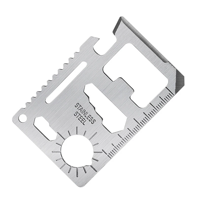 أداة جيب عملية للبقاء على قيد الحياة C63E 11 في 1 بطاقة المنقذة للحياة فتاحة للسكين من الفولاذ المقاوم للصدأ مع مقياس للتخييم
