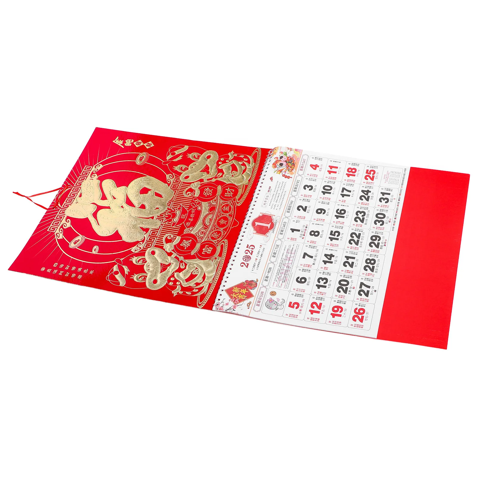 

2025 Chinese Wall Calendar Snake Year Gold Foil Hanging Design Elegant Decorative Monthly Planner Clear Printed for Home Office