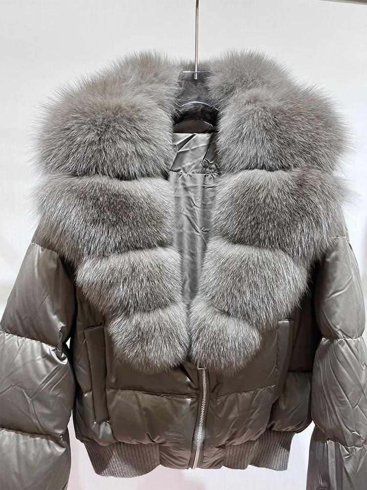 Veste Parka ample avec col en vraie fourrure de renard pour femme, vêtements en duvet d'oie, chaud et moelleux, manteau d'extérieur, nouvelle collection hiver